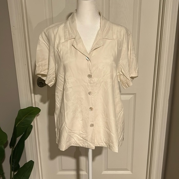 Caribbean Joe silk blend floral v neck button down shirt size L - Picture 1 of 5